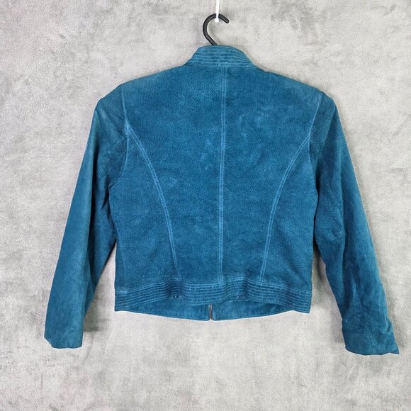 Womens Valerie Stevens Blue Suede 100% Leather Jacket Full Zip Moto Style XL - Picture 4 of 6